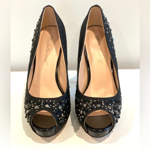 Black Platform peep toe pumps with sparkle 5 inches tall size 7 - Picture 6 of 13